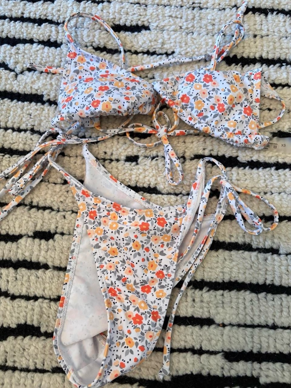 Floral Tie-Back Kids One-Piece Bikini in White with Orange & Yellow Flowers
